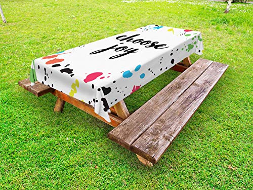 ABAKUHAUS Scegli Joy Tovaglia da Esterno, Macchie Tema tipografiche, Tovaglia da Picnic Lavabile Decorativa, 145 cm x 305 cm, Multicolore