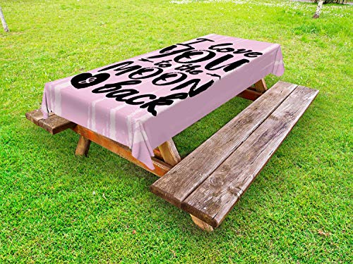 ABAKUHAUS Ti Amo Fino alla Luna e Ritorno Tovaglia da Esterno, Affetto Motto Art, Tovaglia da Picnic Lavabile Decorativa, 145 cm x 305 cm, Rosa Charcoal Grey Bambino