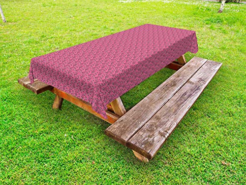 ABAKUHAUS Floreale Tovaglia da Esterno, Abstract Pattern Fiori, Tovaglia da Picnic Lavabile Decorativa, 145 cm x 305 cm, Rosa e Malva Scuro