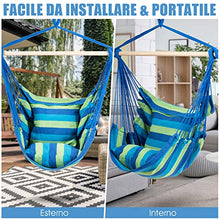 Goplus Sedia Amaca Imbottita in Cotone, Poltrona Sospesa con Bastone in Legno Massello, Poltrona Amaca da Giardino con capacità 120 kg, Perfetta per Salotto, Terrazzino, Soggiorno e Balcone (Blu)