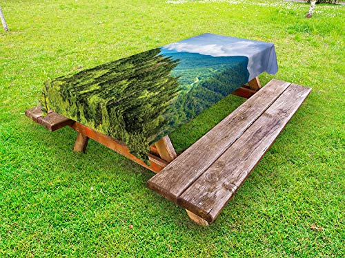 ABAKUHAUS Appalachian Tovaglia da Esterno, Cielo minaccioso Montagna, Tovaglia da Picnic Lavabile Decorativa, 145 cm x 265 cm, Lime Green Turquoise
