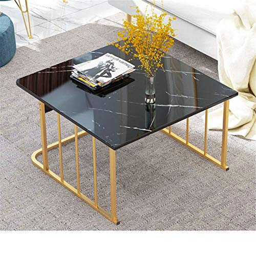 JOMSK Tavolino da Giardino Tavolino Quadrato in faaux Marmo con Telaio in Metallo Oro Moderno Comodino tavolino da Letto per Soggiorno (Color : Black, Size : 60x60x45cm)