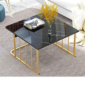 JOMSK Tavolino da Giardino Tavolino Quadrato in faaux Marmo con Telaio in Metallo Oro Moderno Comodino tavolino da Letto per Soggiorno (Color : Black, Size : 60x60x45cm)
