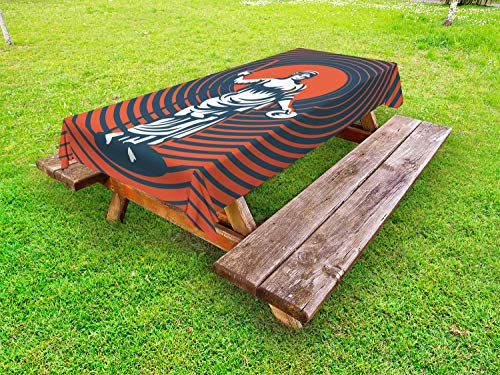 ABAKUHAUS Athena Tovaglia da Esterno, Circles intricati, Tovaglia da Picnic Lavabile Decorativa, 145 cm x 305 cm, Terra di Siena bruciata Blu Petrolio