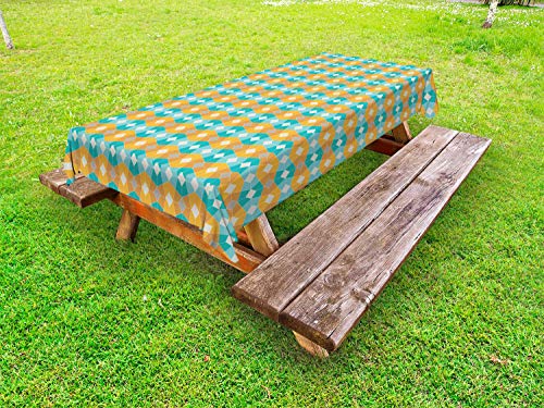 ABAKUHAUS Geometrico Tovaglia da Esterno, Aquatic Tangerine Mosaico, Tovaglia da Picnic Lavabile Decorativa, 145 cm x 265 cm, Albicocca Scuro Seafoam