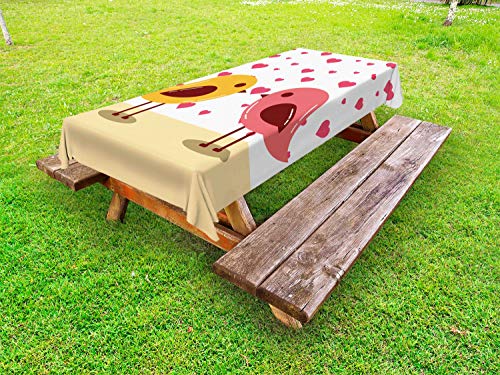 ABAKUHAUS Baciare Tovaglia da Esterno, A Forma di Cuore e Bird Motif, Tovaglia da Picnic Lavabile Decorativa, 145 cm x 305 cm, Bianco Multicolor