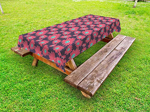 ABAKUHAUS Botanico Tovaglia da Esterno, Romantico Modello Fiori, Tovaglia da Picnic Lavabile Decorativa, 145 cm x 210 cm, Scuro Corallo e melanzane
