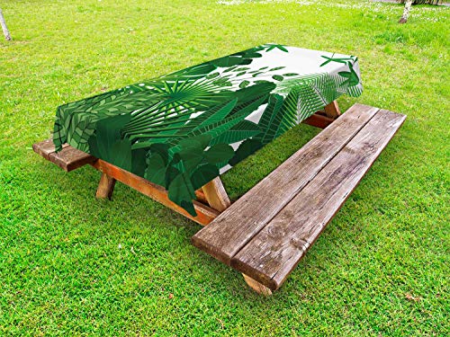 ABAKUHAUS Jungle Foglie Tovaglia da Esterno, Crescere Vegetazione Selvaggia, Tovaglia da Picnic Lavabile Decorativa, 145 cm x 265 cm, Verde Smeraldo