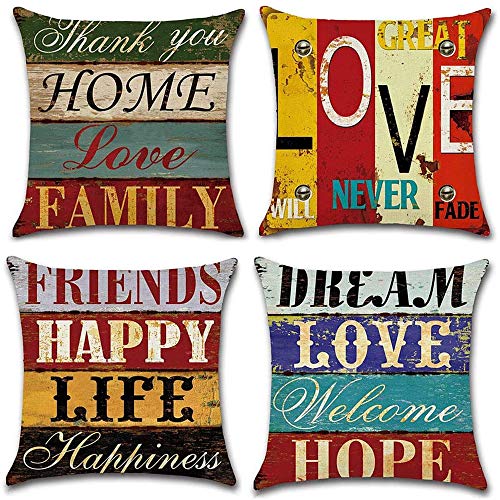 IWILCS Federa Decorativa, Federa 4 federe per Cuscino, in Lino Stile retrò per la Casa Il Divano la Camera da Letto la Decorazione 45 x 45 cm