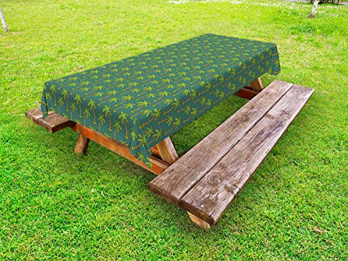 ABAKUHAUS Palme Tovaglia da Esterno, 90s Style Palm Botanica, Tovaglia da Picnic Lavabile Decorativa, 145 cm x 305 cm, Jade Green Lime Green