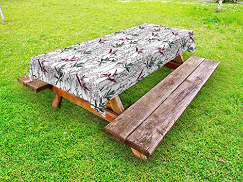 ABAKUHAUS Floreale Tovaglia da Esterno, Articoli da Giardino Fronde, Tovaglia da Picnic Lavabile Decorativa, 145 cm x 210 cm, Maroon Olive Green