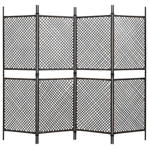 E E-NICES Paravento a 4 Pannelli in Polyrattan Marrone 240x200 cm