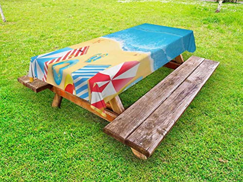 ABAKUHAUS Beach Graphic Tovaglia da Esterno, Summer Fun bay Aerea, Tovaglia da Picnic Lavabile Decorativa, 145 cm x 305 cm, Blue Sky Multicolor
