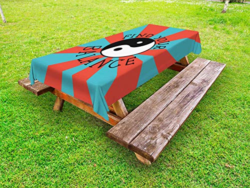 ABAKUHAUS Yin e Yang Tovaglia da Esterno, Trova Il Tuo Equilibrio Testo, Tovaglia da Picnic Lavabile Decorativa, 145 cm x 305 cm, Salmone Seafoam Scuro