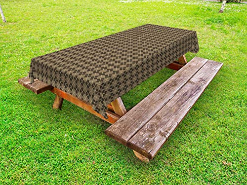 ABAKUHAUS Brown Plaid Tovaglia da Esterno, Bicolor e Geometrica, Tovaglia da Picnic Lavabile Decorativa, 145 cm x 265 cm, Seppia Scuro Talpa
