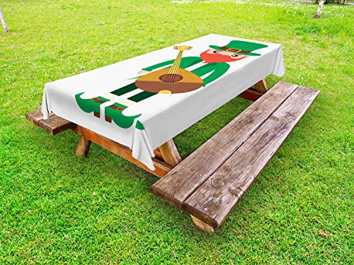 ABAKUHAUS Elfo Tovaglia da Esterno, Cartone Animato con Un mandolino, Tovaglia da Picnic Lavabile Decorativa, 145 cm x 265 cm, Jade Green Multicolor