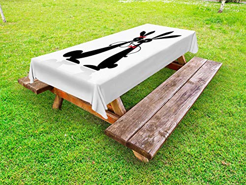 ABAKUHAUS Coniglietto Tovaglia da Esterno, Coppia Conigli Papillon, Tovaglia da Picnic Lavabile Decorativa, 145 cm x 210 cm, Carbonella Grey Vermilion