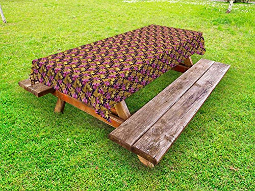 ABAKUHAUS Floreale Tovaglia da Esterno, Retro Style Summer Flowers, Tovaglia da Picnic Lavabile Decorativa, 145 cm x 305 cm, Charcoal Grigio Multicolore