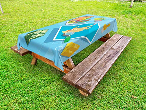 ABAKUHAUS Cipro Tovaglia da Esterno, Isometrico cipriota Mappa Immagine, Tovaglia da Picnic Lavabile Decorativa, 145 cm x 305 cm, Cielo Azzurro e Multicolore