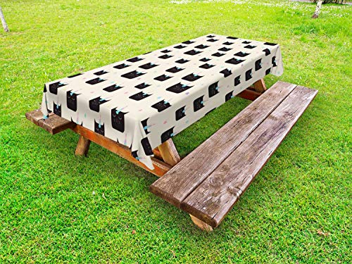 ABAKUHAUS Cartone Animato Tovaglia da Esterno, Unicorn Modello di Gatti, Tovaglia da Picnic Lavabile Decorativa, 145 cm x 305 cm, Eggshell Antracite