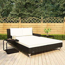 Tidyard Lettino Prendisole Matrimoniale Rattan,Lettino Prendisole per 2 Persone con Cuscini in Polyrattan Nero,Lettino Prendisole Doppio,Lettino da Sole Matrimoniale,Lettino da Giardino Matrimoniale