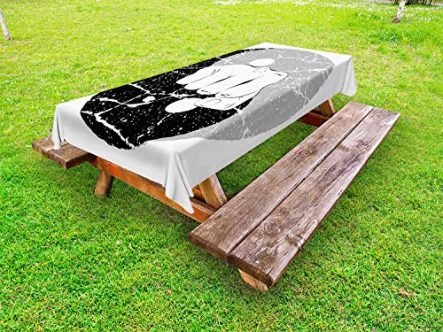 ABAKUHAUS Kung Fu Tovaglia da Esterno, Pugno in Yin Yang, Tovaglia da Picnic Lavabile Decorativa, 145 cm x 305 cm, Charcoal Grigio Chiaro Taupe
