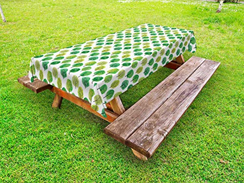 ABAKUHAUS Acquerello Tovaglia da Esterno, Continuo Modello Alberi, Tovaglia da Picnic Lavabile Decorativa, 145 cm x 305 cm, Bianco Fern Green