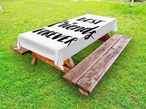 ABAKUHAUS Migliore Amico Tovaglia da Esterno, Monochrome Love Forever, Tovaglia da Picnic Lavabile Decorativa, 145 cm x 305 cm, Charcoal Grey And White
