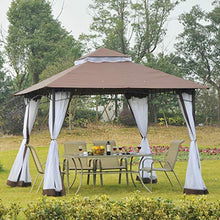 Outsunny Gazebo da Giardino 3x3m con Zanzariera, Tetto a 2 Livelli in Poliestere Struttura in Metallo Marrone