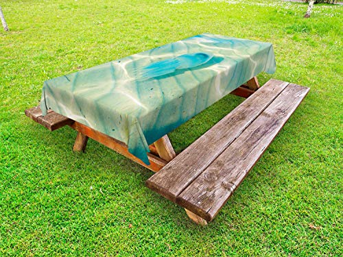ABAKUHAUS Aqua Jellyfish Tovaglia da Esterno, Creatura del Mare Aquatic, Tovaglia da Picnic Lavabile Decorativa, 145 cm x 210 cm, Azzurro Verde