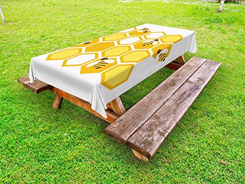 ABAKUHAUS Ape Tovaglia da Esterno, Api a Nido d'Ape Geometriche, Tovaglia da Picnic Lavabile Decorativa, 145 cm x 265 cm, Terra Giallo Senape