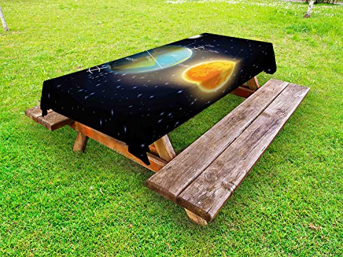 ABAKUHAUS Astronomia Tovaglia da Esterno, Giorno e Notte Ciclo della Terra, Tovaglia da Picnic Lavabile Decorativa, 145 cm x 265 cm, Charcoal Grigio Multicolore