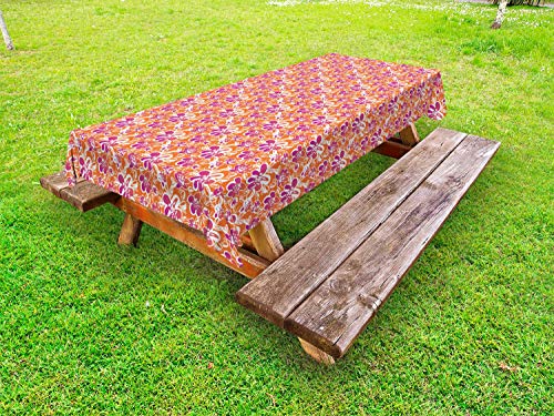 ABAKUHAUS Floreale Tovaglia da Esterno, Fiori Disegnati a Mano, Tovaglia da Picnic Lavabile Decorativa, 145 cm x 305 cm, Terra di Siena bruciata Magenta