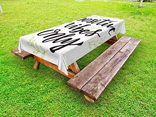 ABAKUHAUS Energia positiva Tovaglia da Esterno, Vibes Solo Foglie, Tovaglia da Picnic Lavabile Decorativa, 145 cm x 210 cm, Mela Verde Grigio