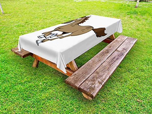 ABAKUHAUS Western Horse Tovaglia da Esterno, Galloping Equine Art, Tovaglia da Picnic Lavabile Decorativa, 145 cm x 305 cm, Cachi Scuro