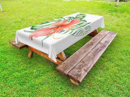 ABAKUHAUS Ibisco Tovaglia da Esterno, Esotico Fiore Singolo, Tovaglia da Picnic Lavabile Decorativa, 145 cm x 305 cm, Terra di Siena bruciata Pale Green