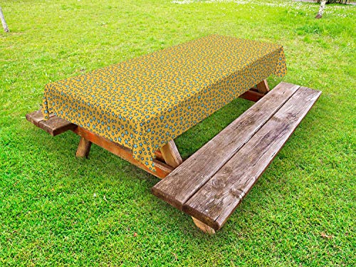 ABAKUHAUS Stelle Tovaglia da Esterno, Cartoonish Irregolare Order, Tovaglia da Picnic Lavabile Decorativa, 145 cm x 265 cm, Terra Giallo Turchese
