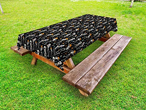 ABAKUHAUS Scheletro Tovaglia da Esterno, Festa di Halloween, Tovaglia da Picnic Lavabile Decorativa, 145 cm x 305 cm, Charcoal Grigio Multicolore