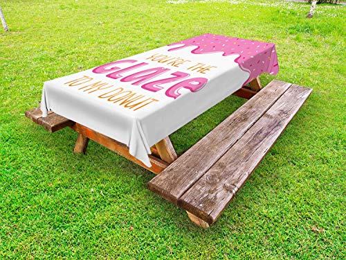 ABAKUHAUS Lettering Tovaglia da Esterno, Tu Sei Glaze a My Donut, Tovaglia da Picnic Lavabile Decorativa, 145 cm x 265 cm, Magenta e Bianco