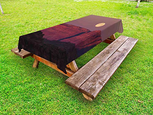 ABAKUHAUS Celeste Tovaglia da Esterno, Luna Piena sopra Canyons, Tovaglia da Picnic Lavabile Decorativa, 145 cm x 305 cm, Mauve Taupe Pallido Maroon