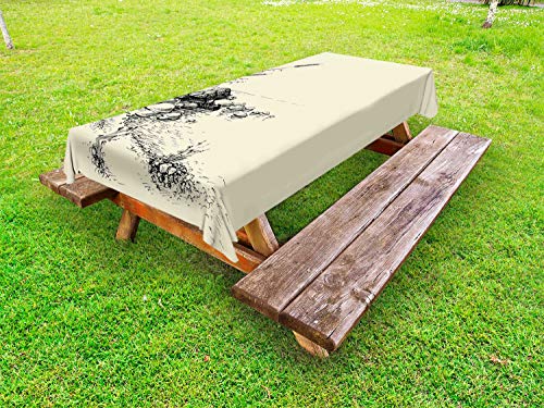 ABAKUHAUS Tartaruga Tovaglia da Esterno, Animal in Branches Design, Tovaglia da Picnic Lavabile Decorativa, 145 cm x 210 cm, Crema e Grigio
