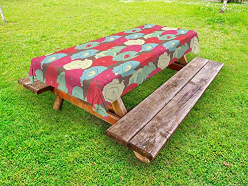 ABAKUHAUS Fiori Tovaglia da Esterno, Multicolore Poppy Blossoms, Tovaglia da Picnic Lavabile Decorativa, 145 cm x 265 cm, Scuro Coral Multicolor
