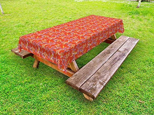 ABAKUHAUS Floreale Tovaglia da Esterno, Felice Warm Motivo Floreale, Tovaglia da Picnic Lavabile Decorativa, 145 cm x 210 cm, Vermilion Multicolor