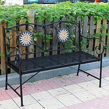 Panchina da Terrazza Parco, Panca per Tempo Libero Esterno, Panca da Giardino in Ghisa Resistente Intemperie Antiruggine, Panca Decorativa 2 Posti con Schienale Braccioli, Panchine per Prato / Corti