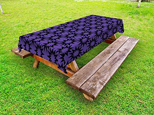 ABAKUHAUS Geometrico Tovaglia da Esterno, Moderna Sun Ti Piace Motivi, Tovaglia da Picnic Lavabile Decorativa, 145 cm x 265 cm, Blue Violet e Charcoal Grey