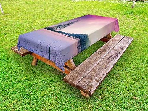 ABAKUHAUS Albero Tovaglia da Esterno, Romantica e Snowy Setting, Tovaglia da Picnic Lavabile Decorativa, 145 cm x 305 cm, Quarzo Rosa