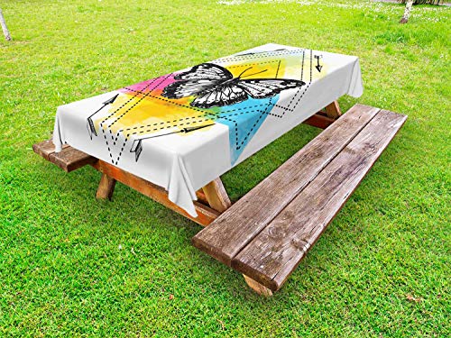 ABAKUHAUS Entomologia Tovaglia da Esterno, Geometrico Farfalla Form, Tovaglia da Picnic Lavabile Decorativa, 145 cm x 265 cm, Multicolore