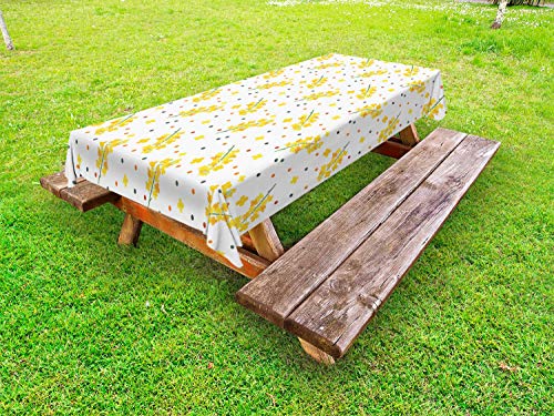 ABAKUHAUS Mostarda Tovaglia da Esterno, Floral Branch e Pois, Tovaglia da Picnic Lavabile Decorativa, 145 cm x 265 cm, Multicolore
