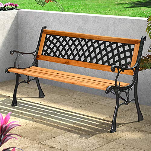 Panchine da Giardino Panchina All'aperto per Tempo Libero, Telaio in Ghisa e Legno Massello Anticorrosivo Resistente Alle Intemperie Panchine Terrazzo, Panca 2-3 Posti Con Schienale e Braccioli