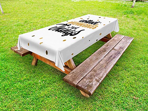 ABAKUHAUS Detto Tovaglia da Esterno, Giallo Dorato Pois, Tovaglia da Picnic Lavabile Decorativa, 145 cm x 305 cm, Bianco e Marrone Pastello